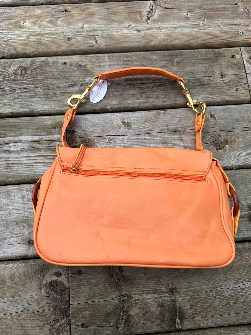 Daniline Orange Satchel Handbag Gold Hardware Top Handle Shoulder Bag PVC - Picture 14 of 15